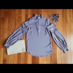 Silky pale purple high collar blouse